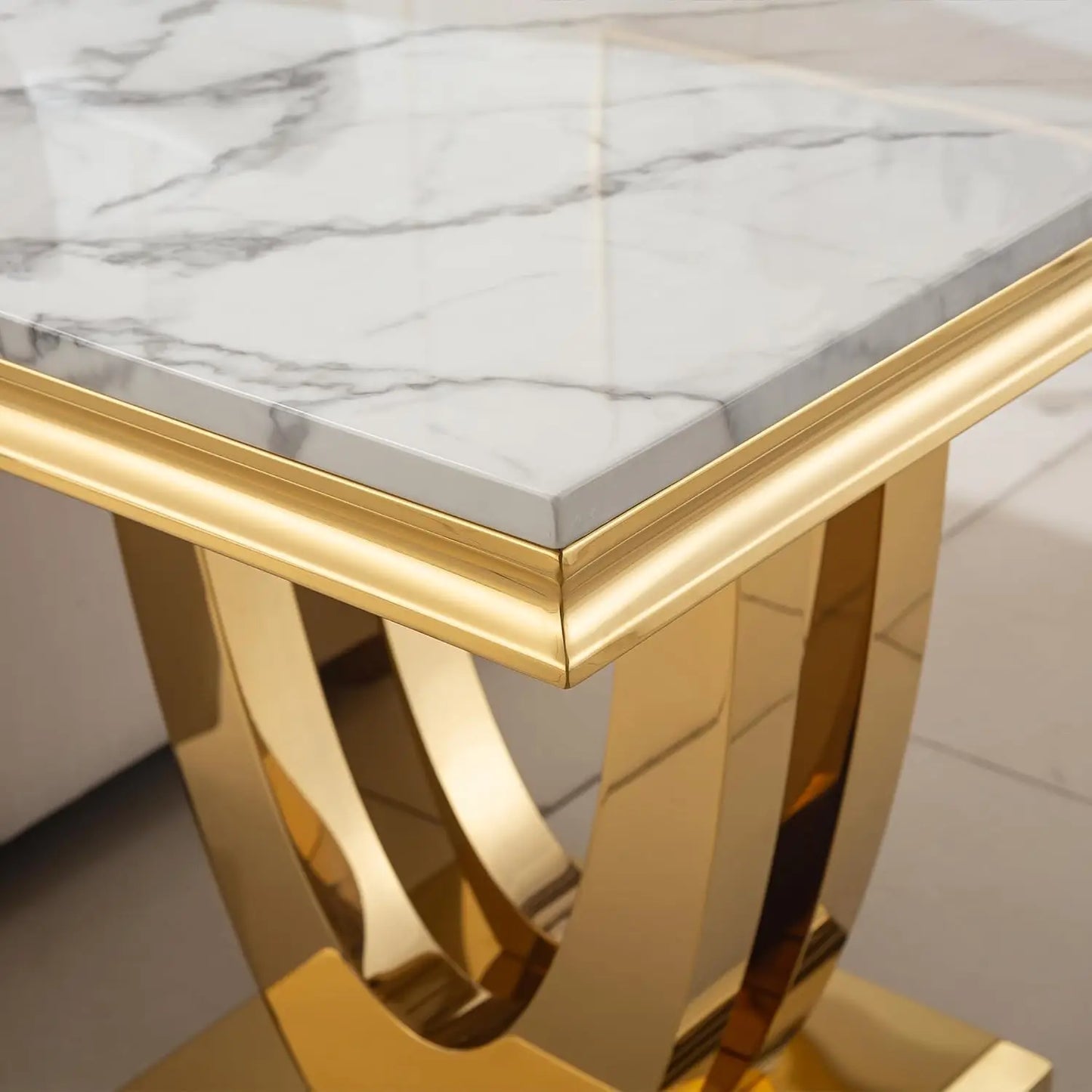 Modern Marble End Table With U Shaped Stainless Steel Base