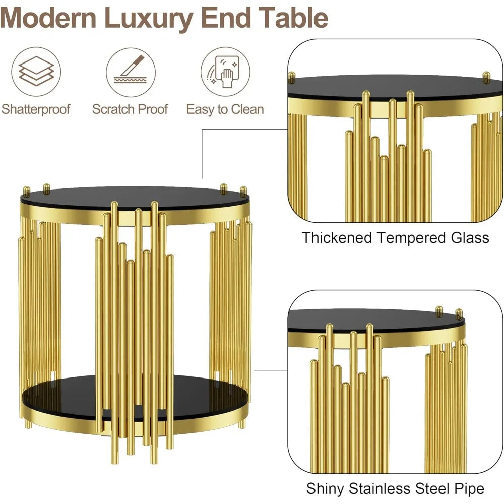 Round Glass End Table Stainless Steel Irregular Leg Living Room