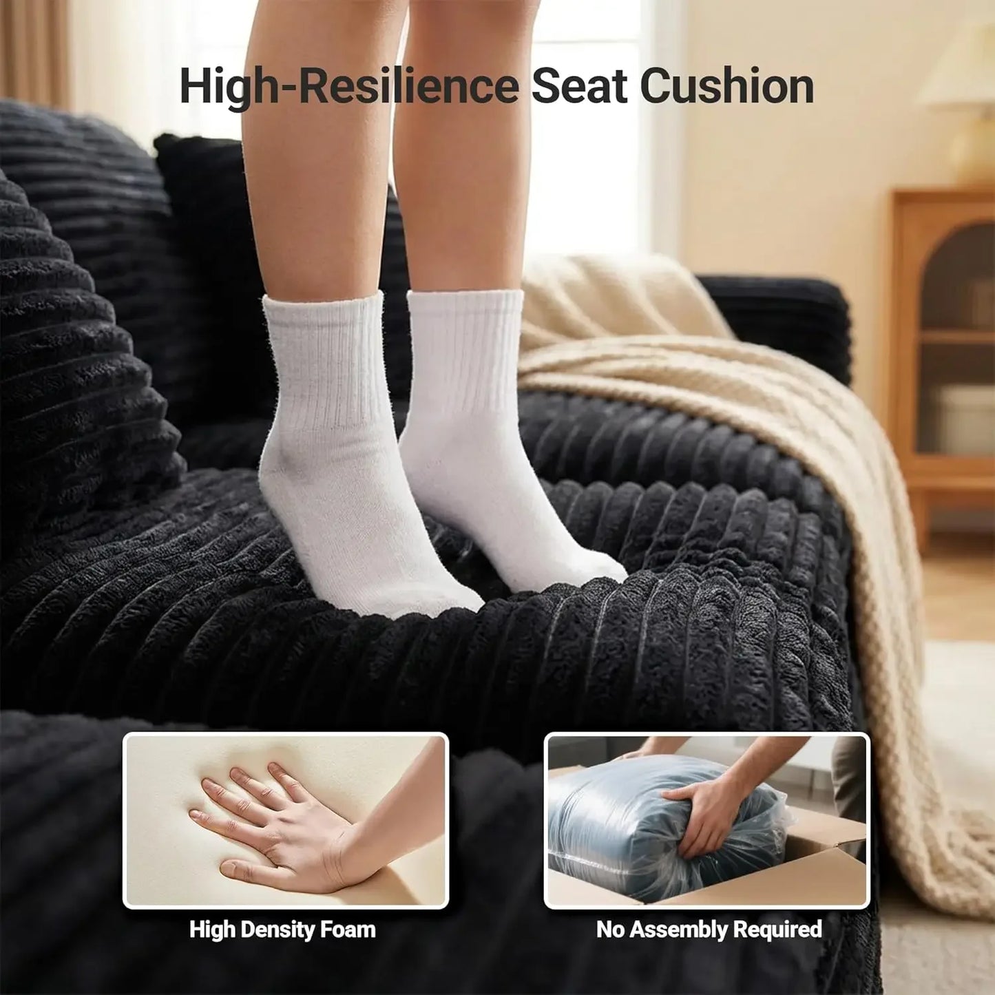 L Shaped Modular Corduroy Sectional Sofa For Deep Seating Comfort