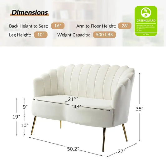 Modern Velvet Loveseat Sofa With Flower Back And Metal Legs
