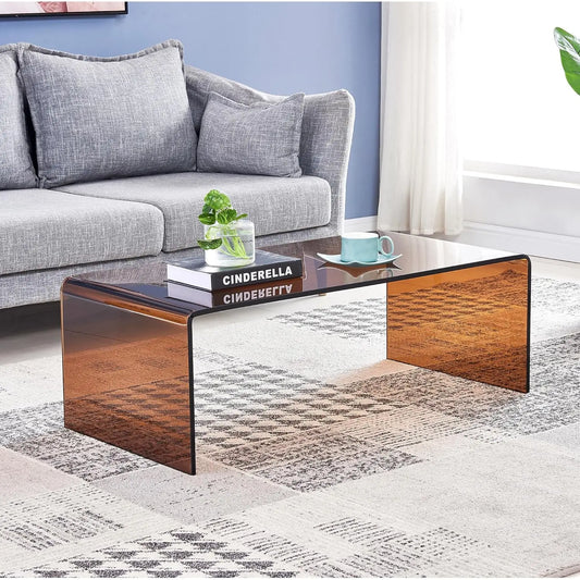 Modern Glass Coffee Table With Wood Frame For Living Room