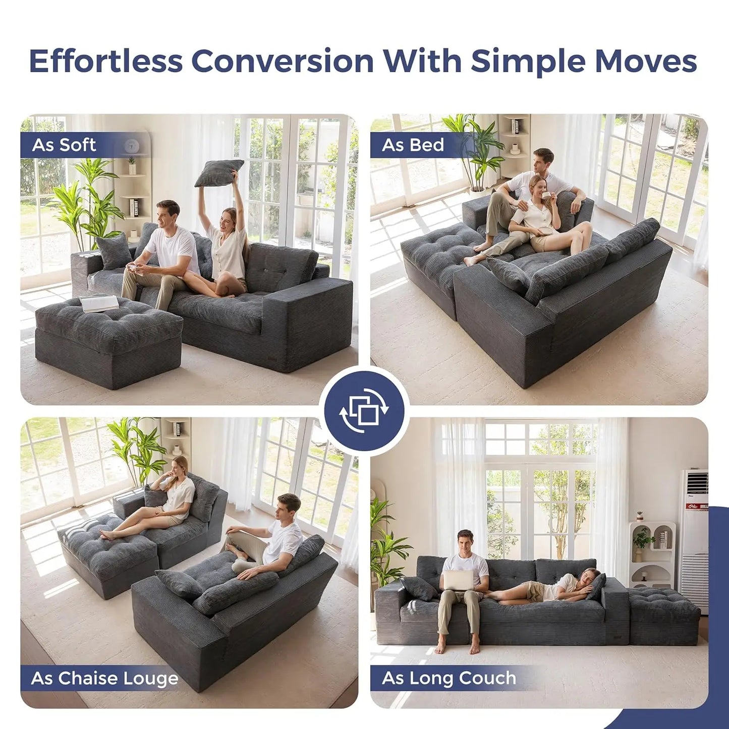 L Shaped Modular Sectional Sofa With Ottoman Upholstered Comfort
