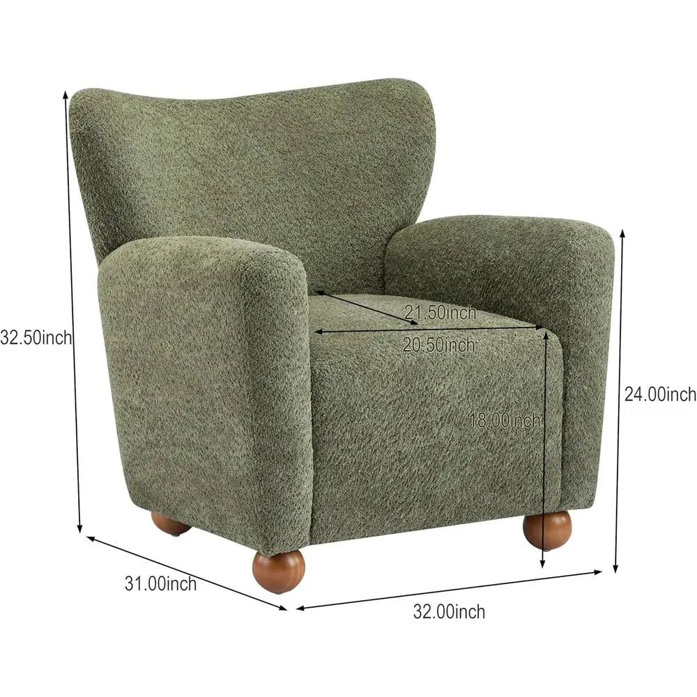 Wingback Accent Chair Upholstered Armchair With Rounded Wooden Legs