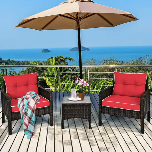 Outdoor Patio Furniture Set 3 Piece Wicker Chairs Glass Table