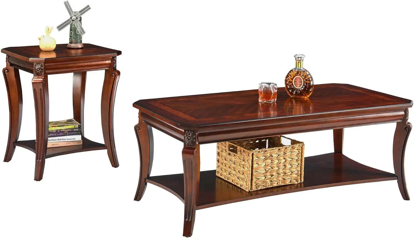 Solid Wood 3-Piece Living Room Set With Coffee Table
