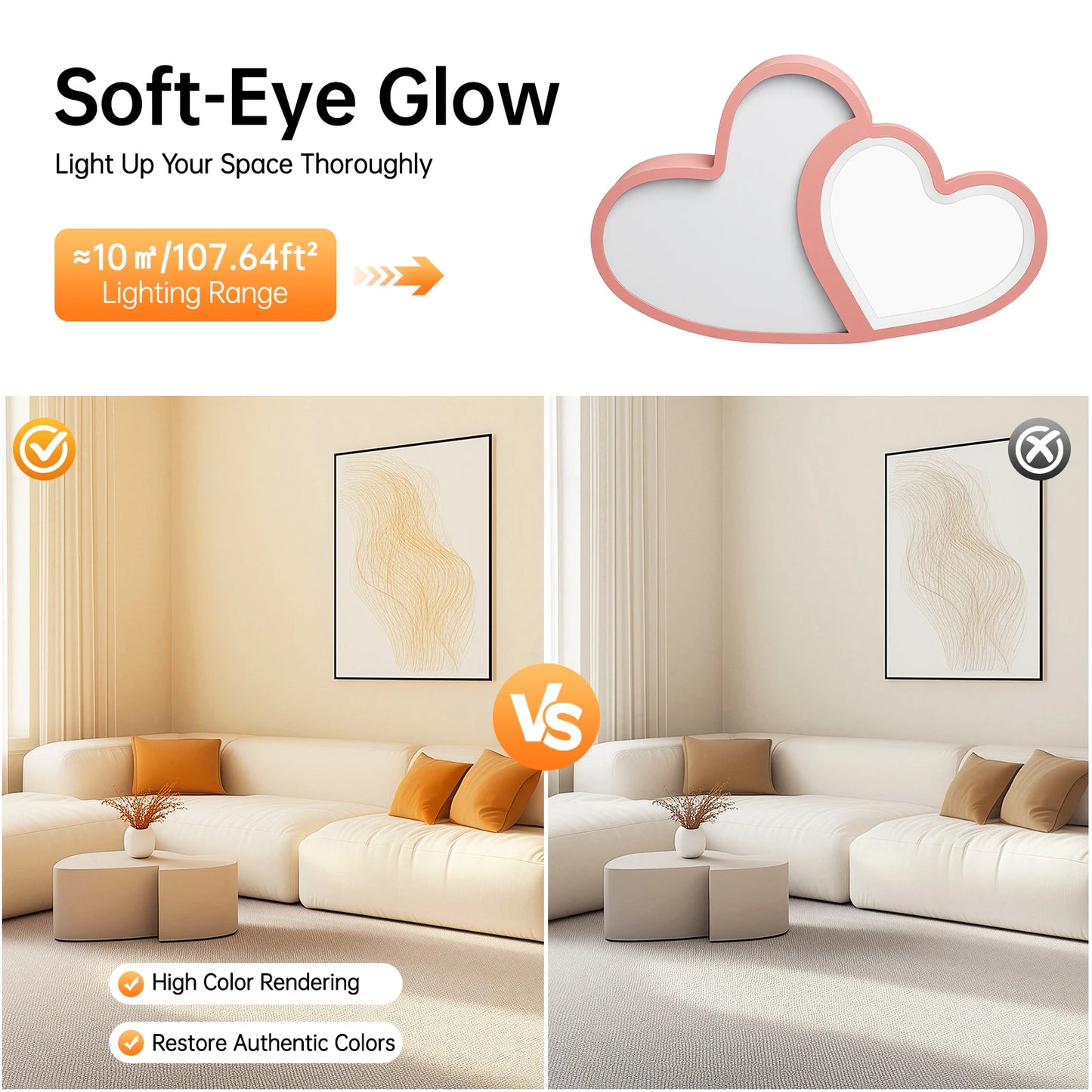 Heart Shaped LED Ceiling Light Flush Mount Dimmable With Remote
