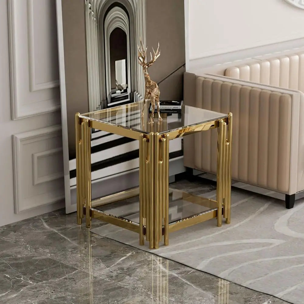 Clear Glass End Table With Stainless Steel Leg Living Room