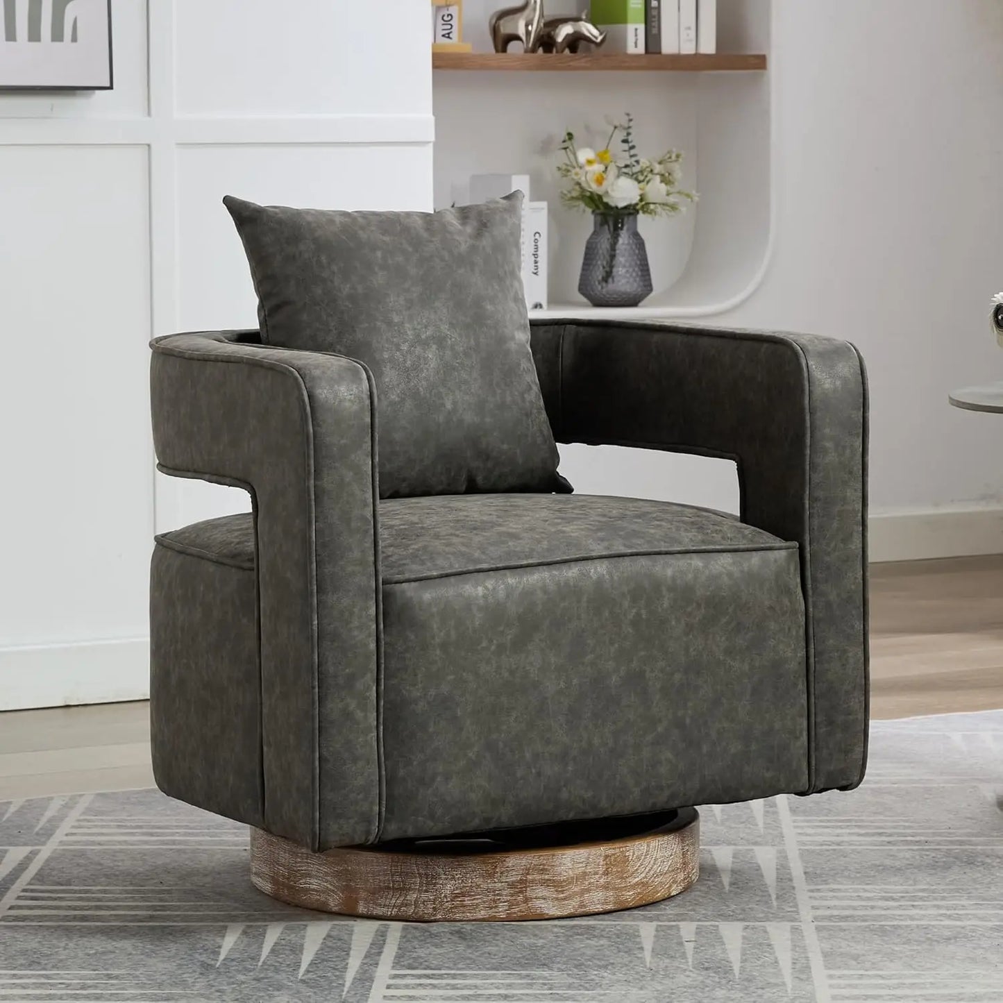 Upholstered Swivel Accent Barrel Chair Set Two Linen Open Back