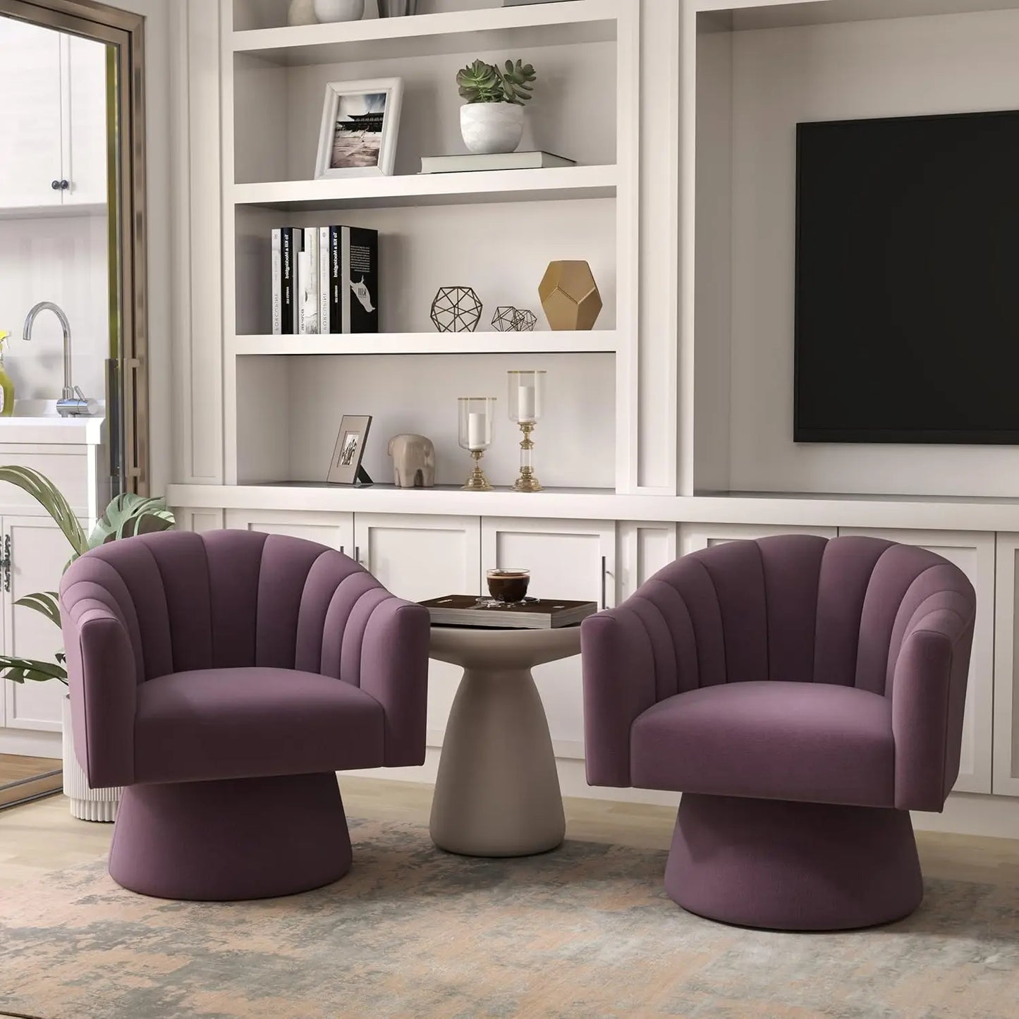360 Degree Swivel Velvet Upholstered Barrel Chair Set