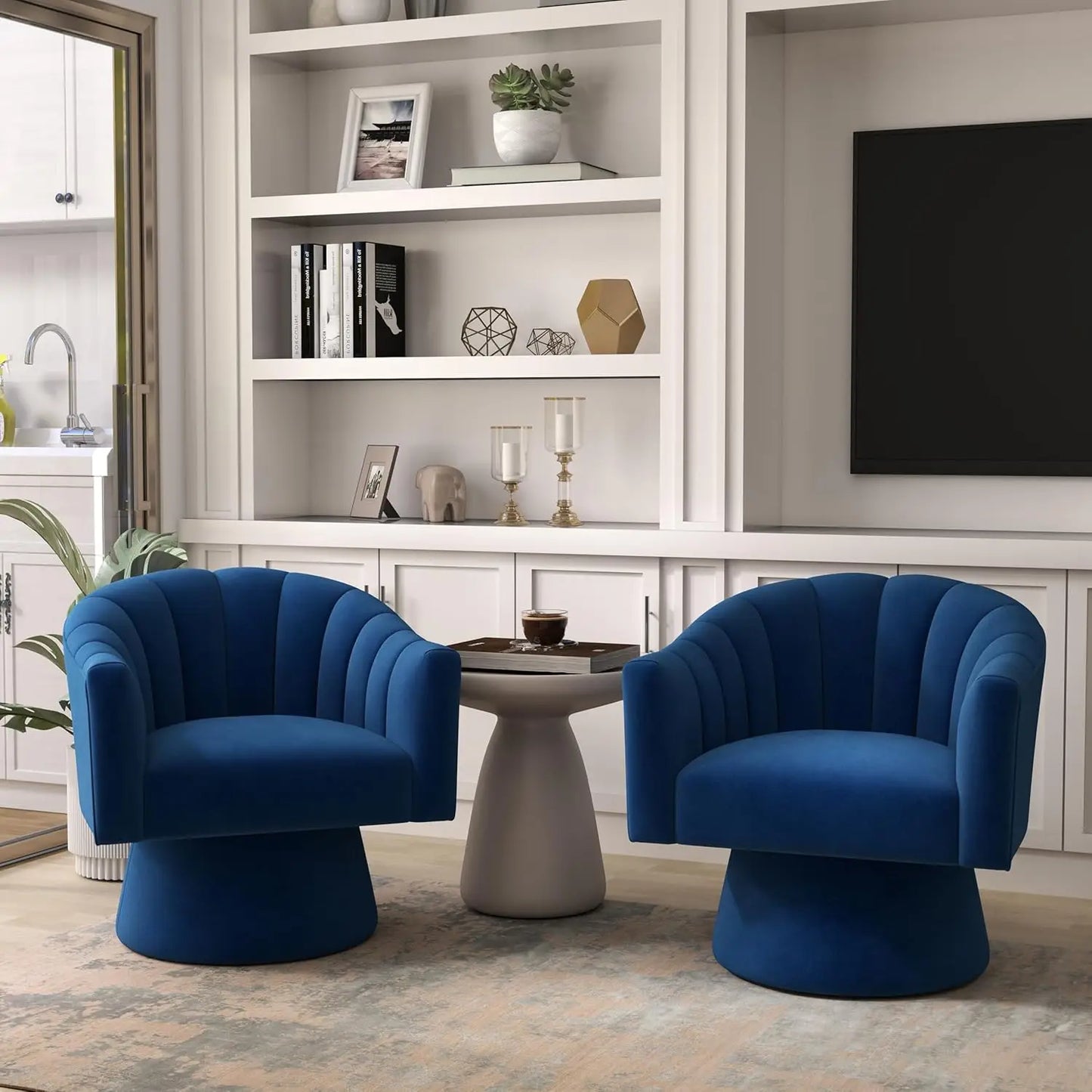 360 Degree Swivel Velvet Upholstered Barrel Chair Set