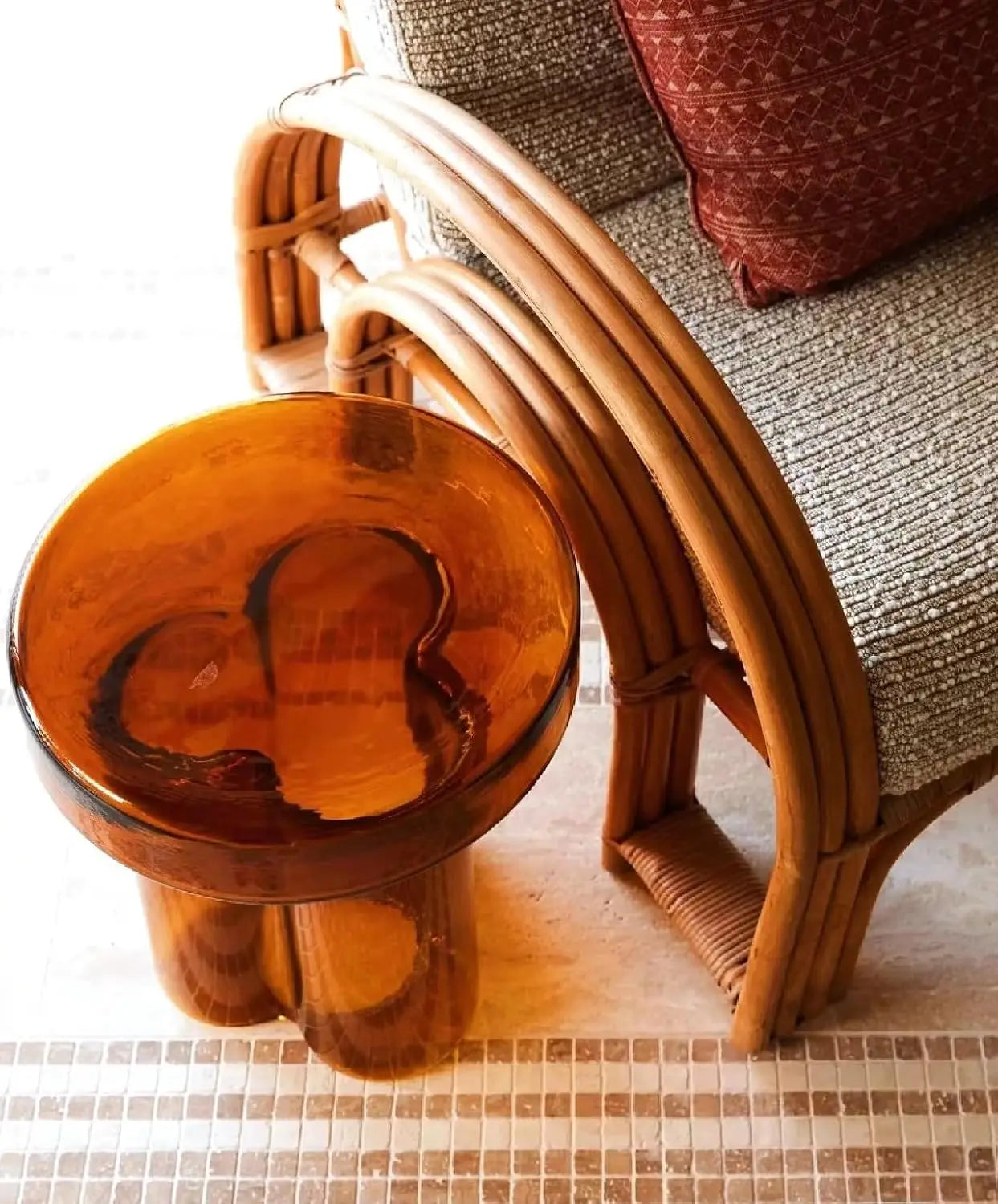 Glass Coffee Table With Stone Base Mid Century Modern Design