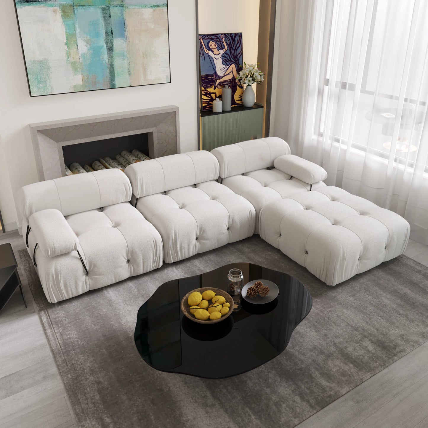 Sdorens Velvet L-Shaped Sectional Sofa With Reversible Ottoman