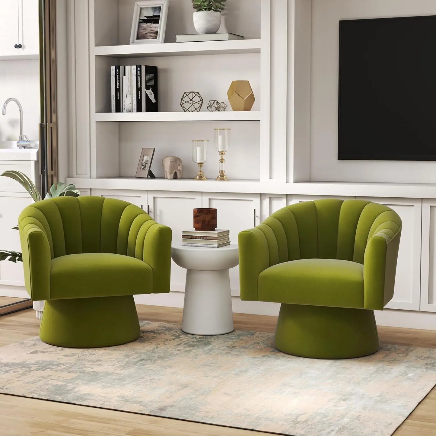 360 Degree Swivel Velvet Upholstered Barrel Chair Set