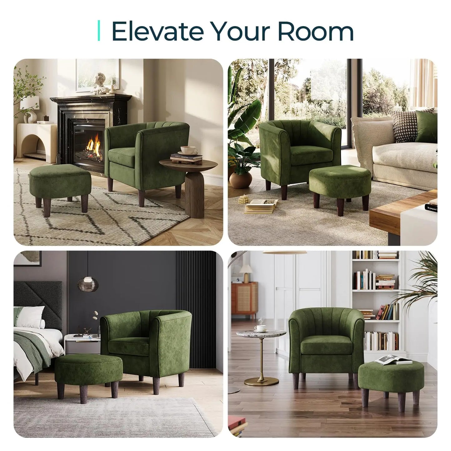 Velvet Barrel Chair With Ottoman Accent For Small Spaces