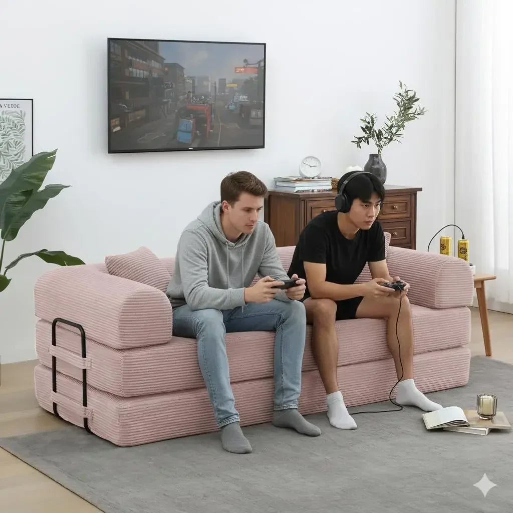 Convertible Sleeper Sofa Bed Corduroy Memory Foam Couch