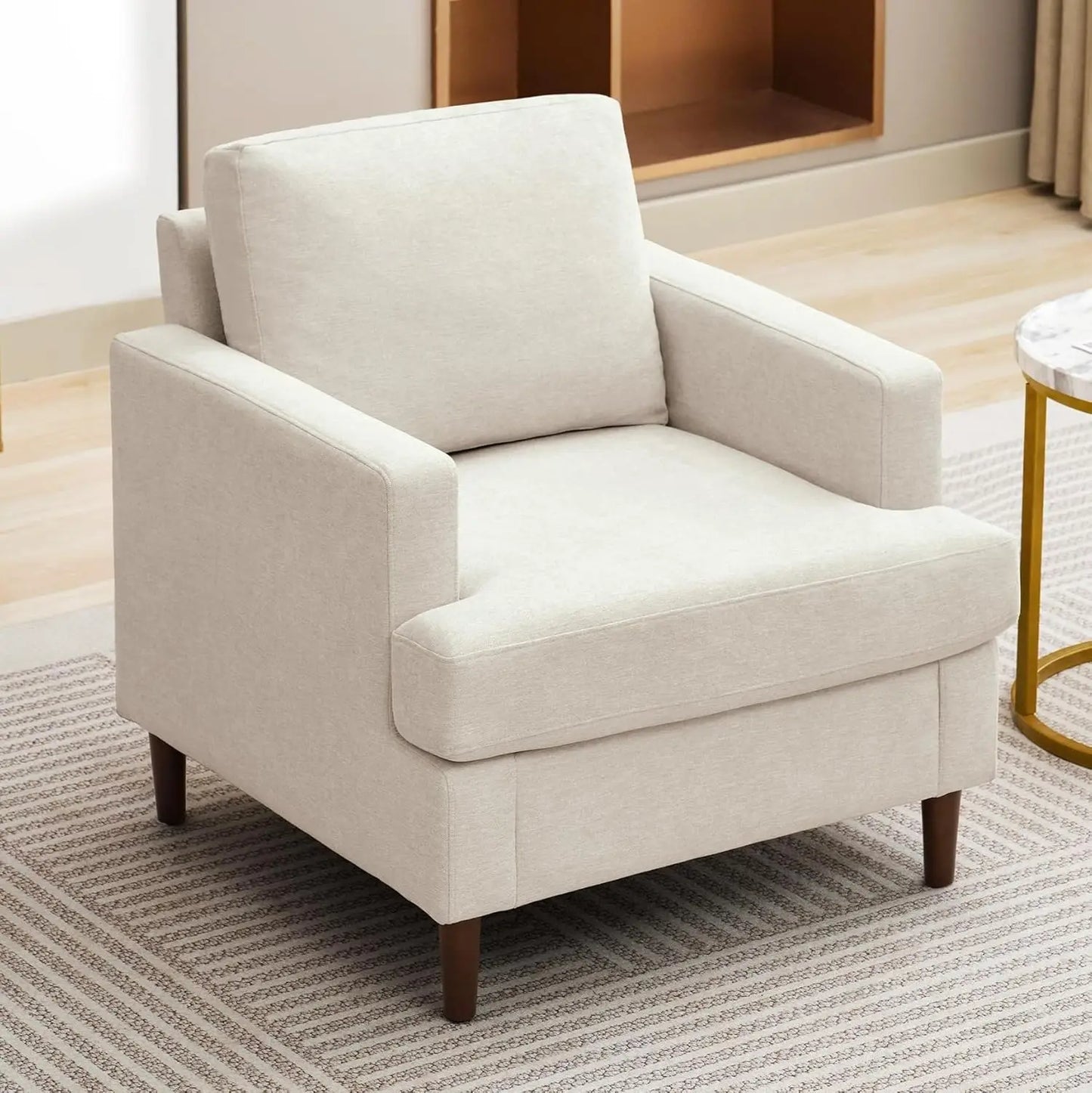 Mid Century Modern Accent Chair Linen Fabric Armchair For Living Room