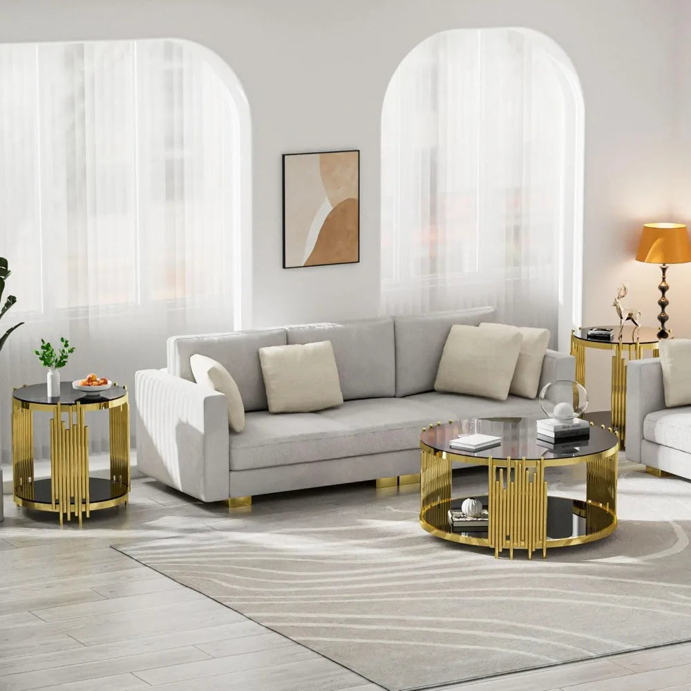 Round Glass End Table Stainless Steel Irregular Leg Living Room