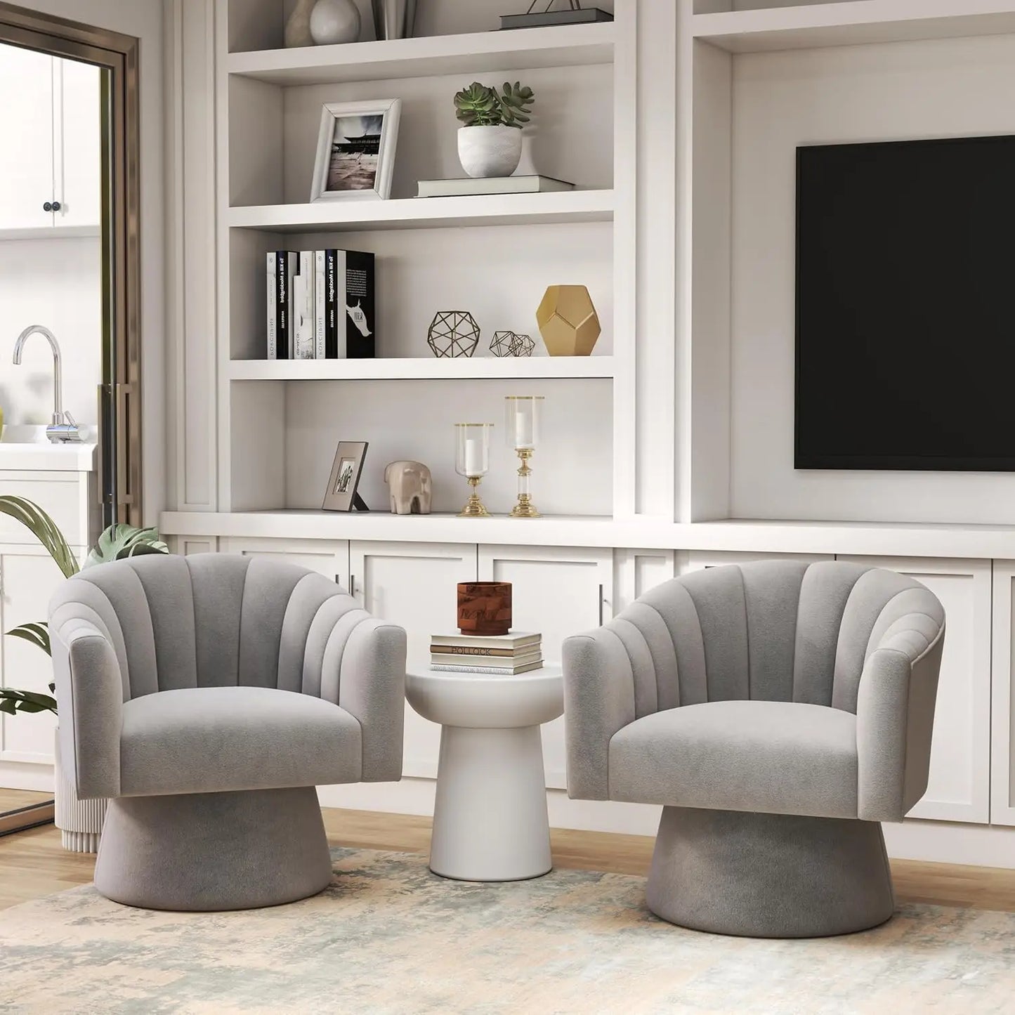 360 Degree Swivel Velvet Upholstered Barrel Chair Set