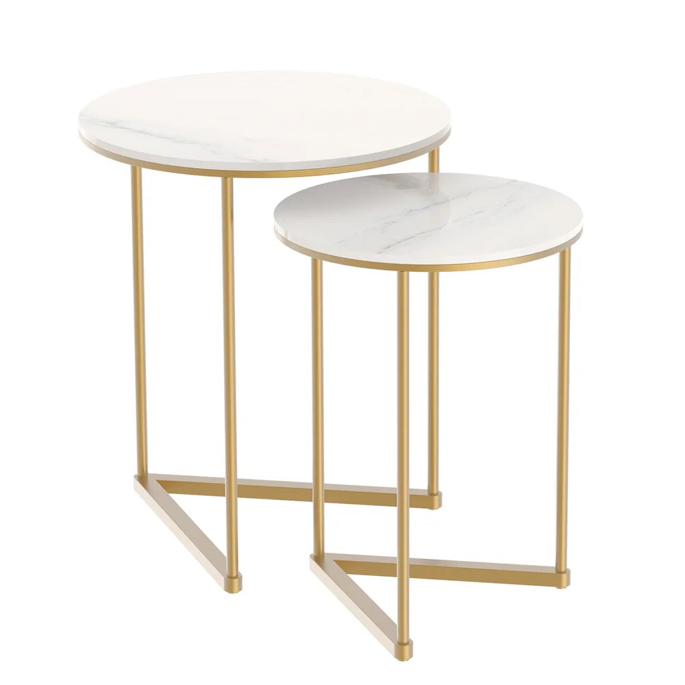 Wisfor Modern Marble Metal Round Nesting End Tables Set 2