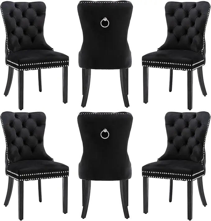 MOYU Velvet Dining Chairs Set 6 With Golden Stainless Legs