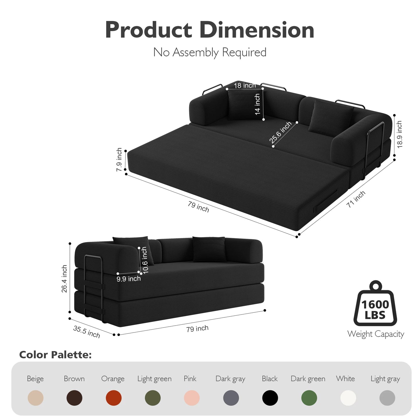 THOLASIS Convertible Floor Sofa Bed 5-in-1 DIY Modular
