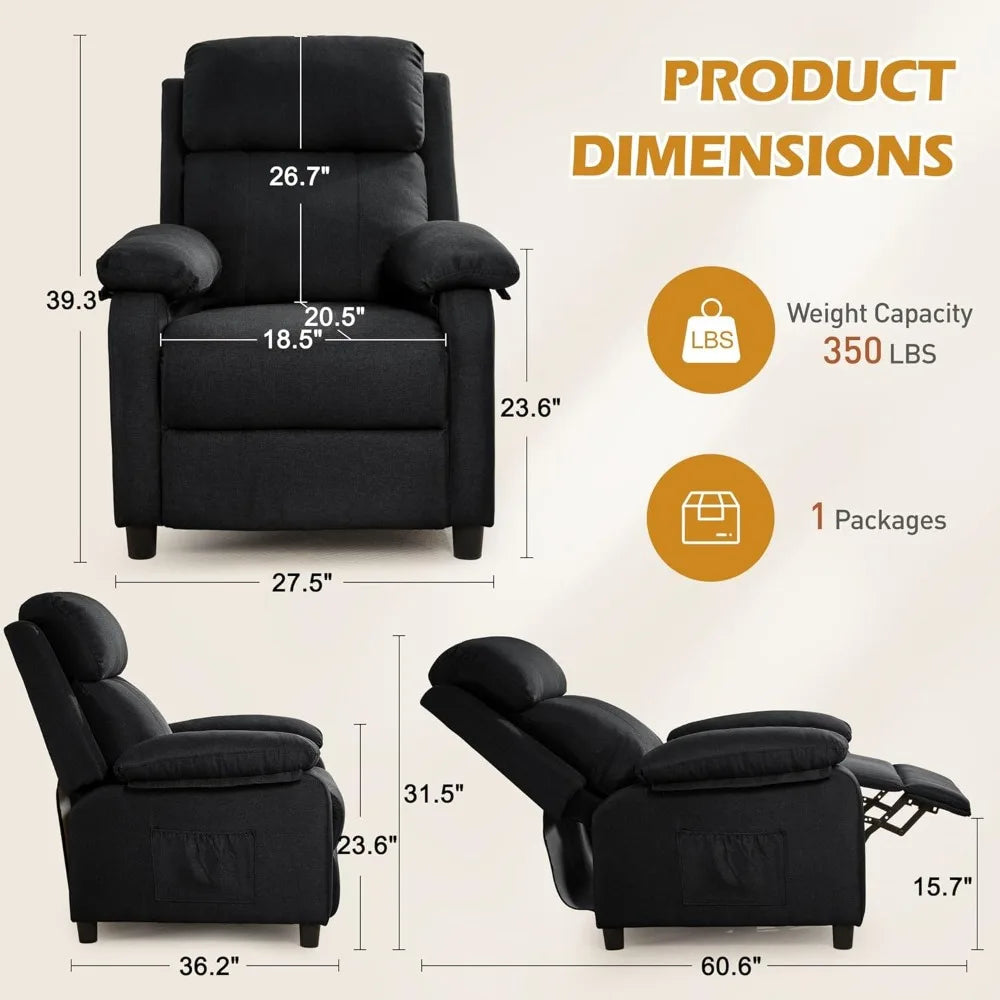 Padded Deep Seat Recliner With Side Pockets Living Room
