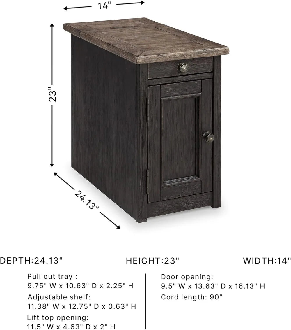 Rustic Chair Side End Table With Pull Out USB Ports