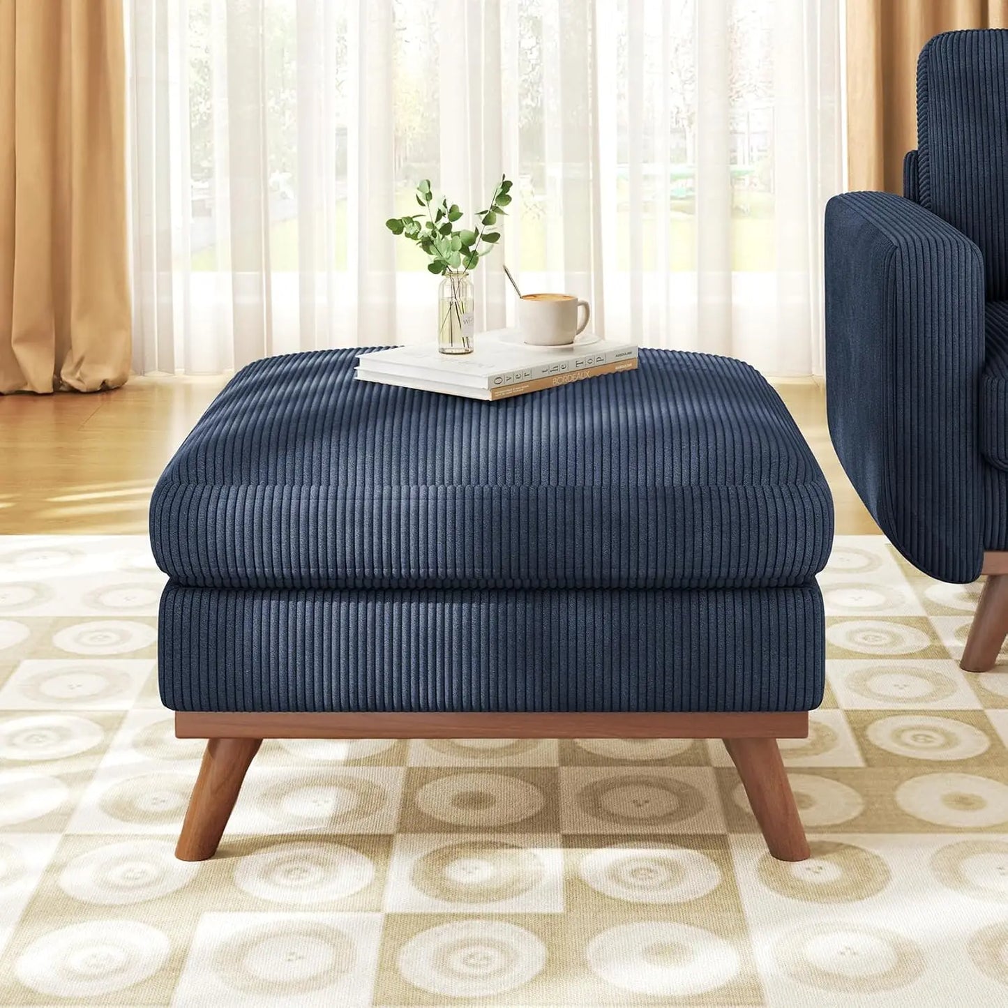HUANZHUANG Corduroy Loveseat Sofa With Spring Cushion Solid Wood Frame