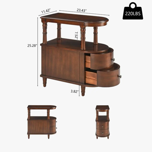 Solid Wood End Table With 2 Drawers Narrow Nightstand