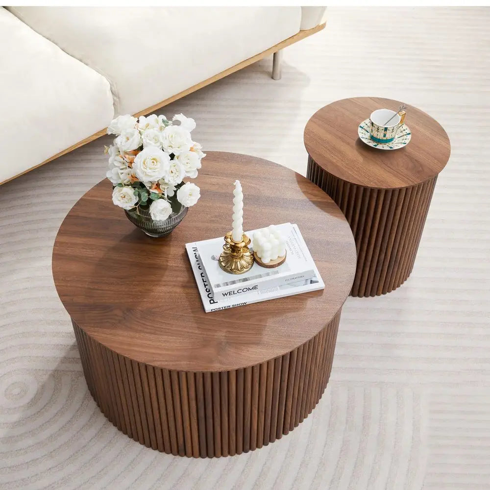 Round Nesting Coffee Tables Set Of 2 Mid Century Modern Wood