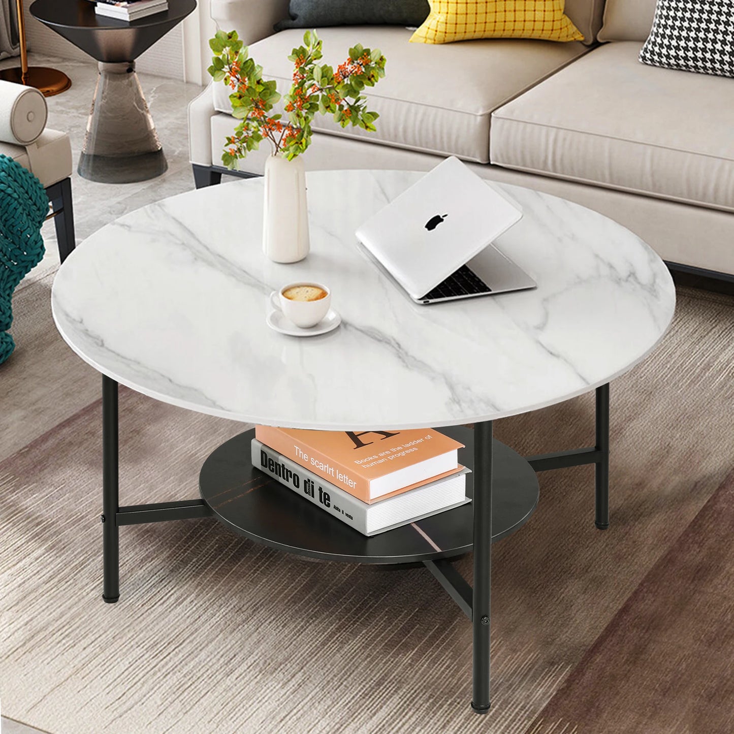 Wisfor 2 Tier Round Coffee Table Modern Sintered Stone