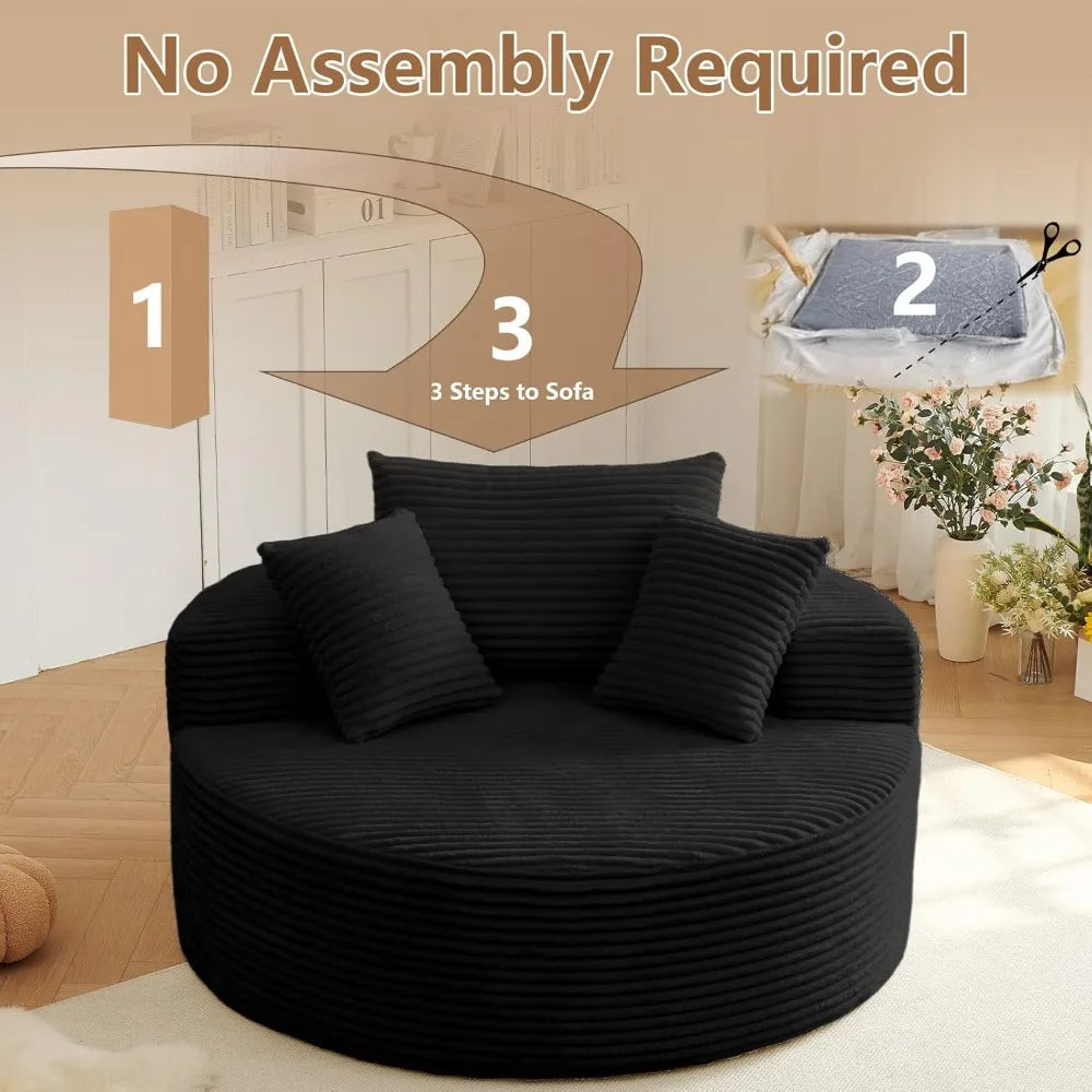 Round Corduroy Upholstered Lounge Chair With Deep Seat Sofa