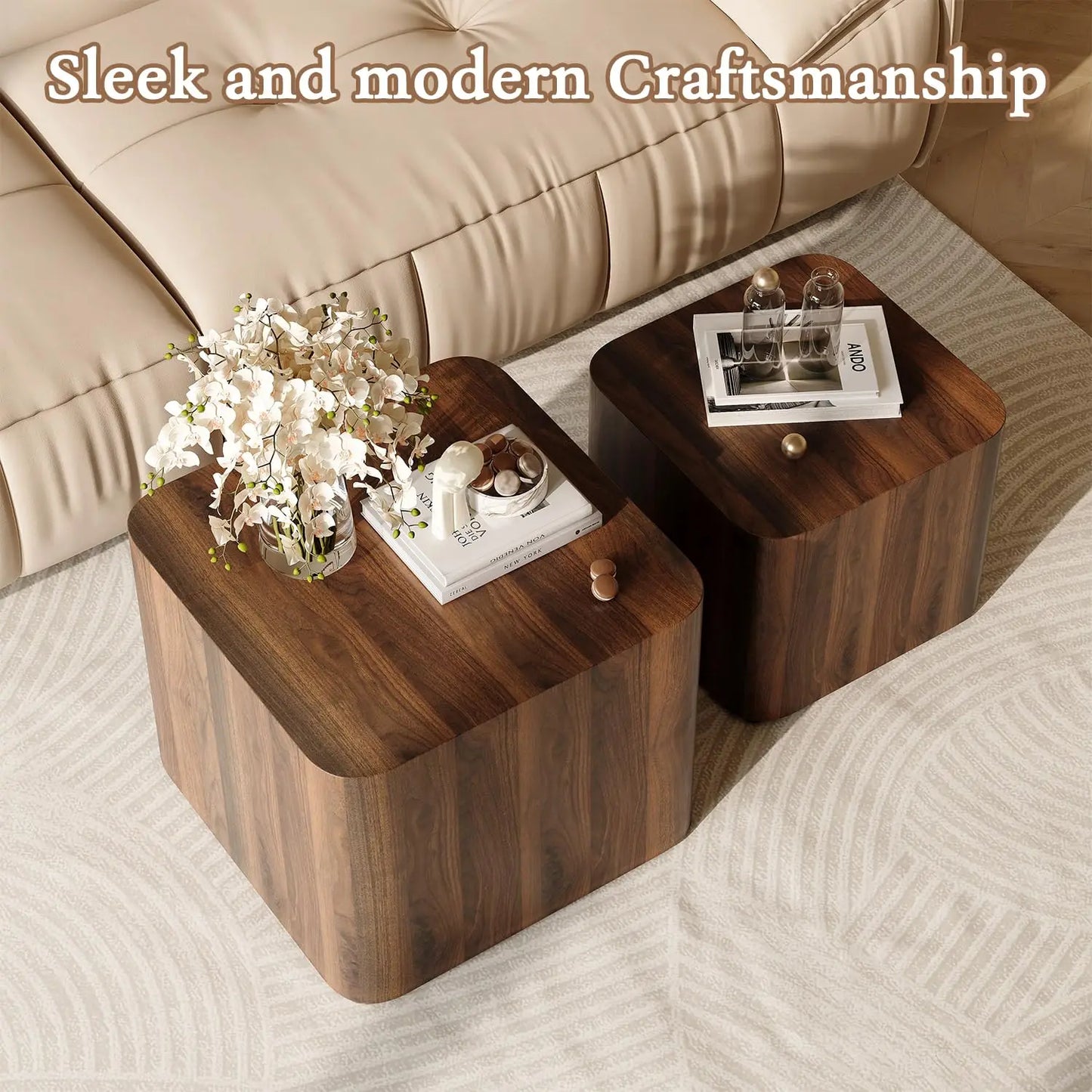 Nesting Coffee Table And End Table Set Modern Wood