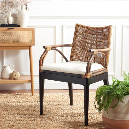 Solid Wood Rattan Arm Chair For Living Room Modern Style