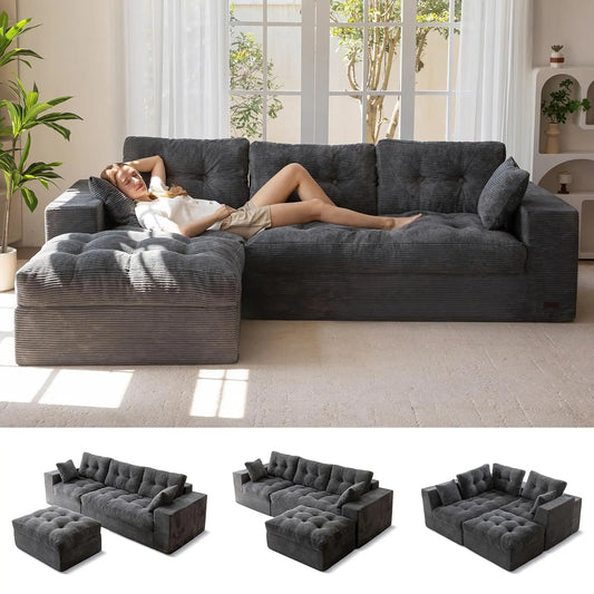 L Shaped Modular Sectional Sofa With Ottoman Upholstered Comfort