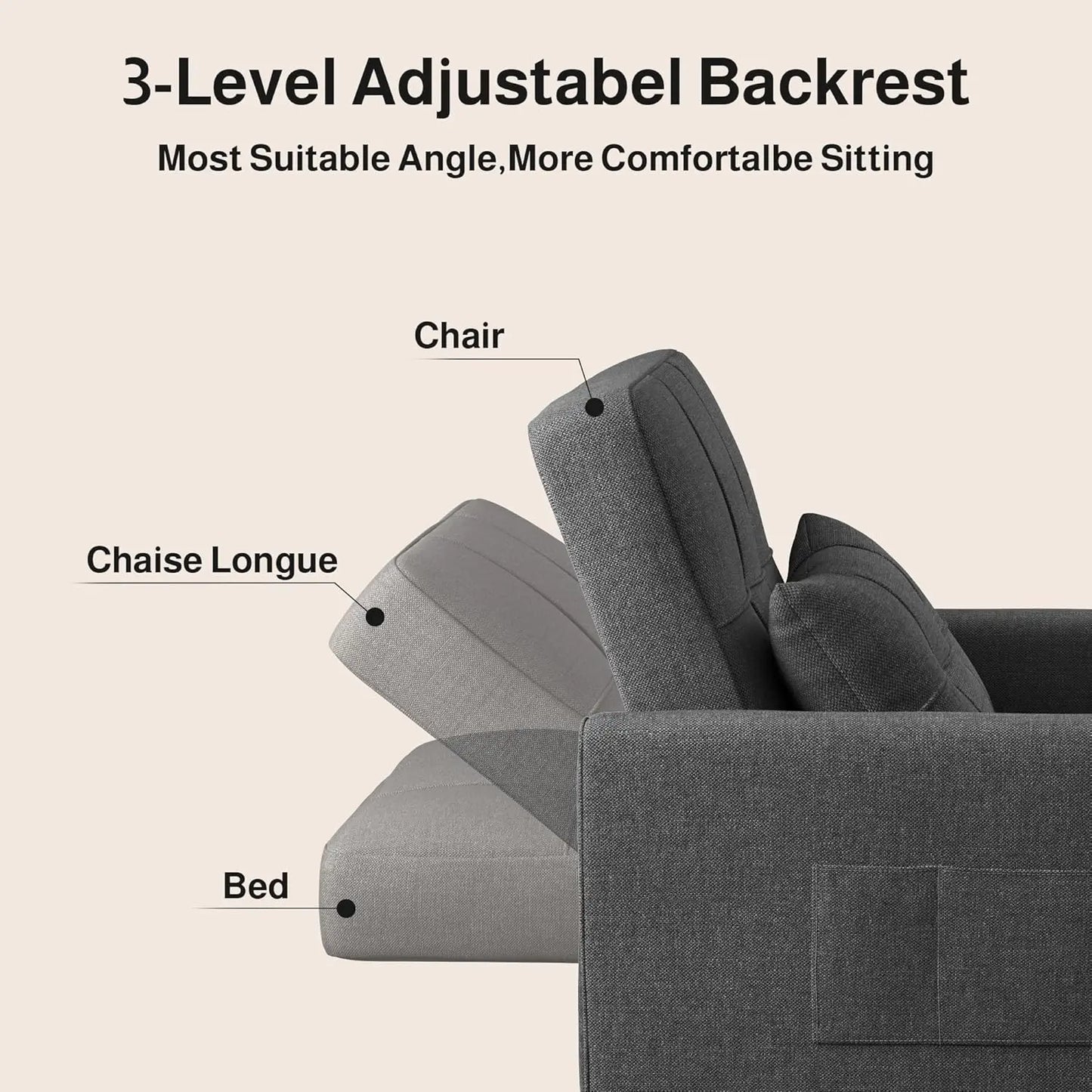 Three In One Convertible Sleeper Sofa Bed Linen Fabric