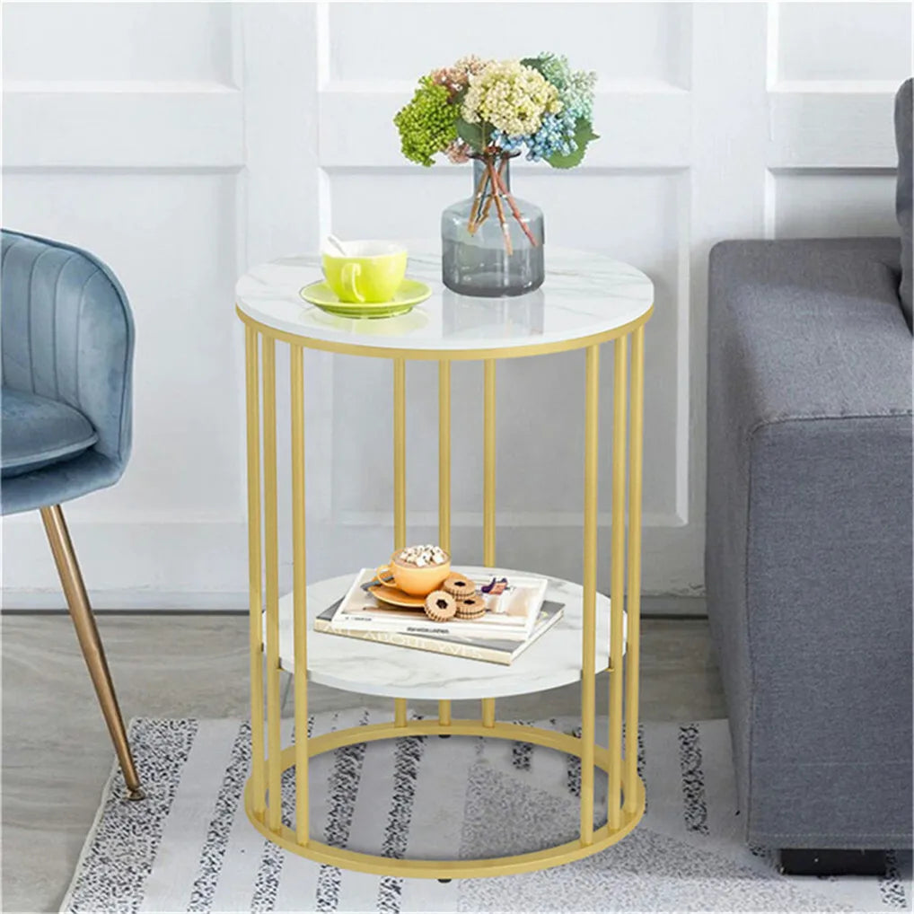 Round Marble Side Table With Metal Frame Nightstand