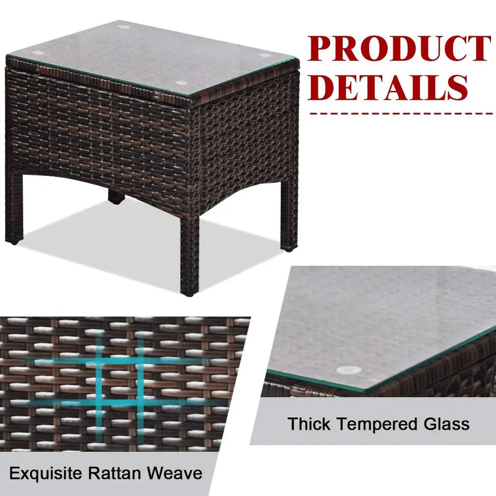 Outdoor Patio Furniture Set 3 Piece Wicker Chairs Glass Table