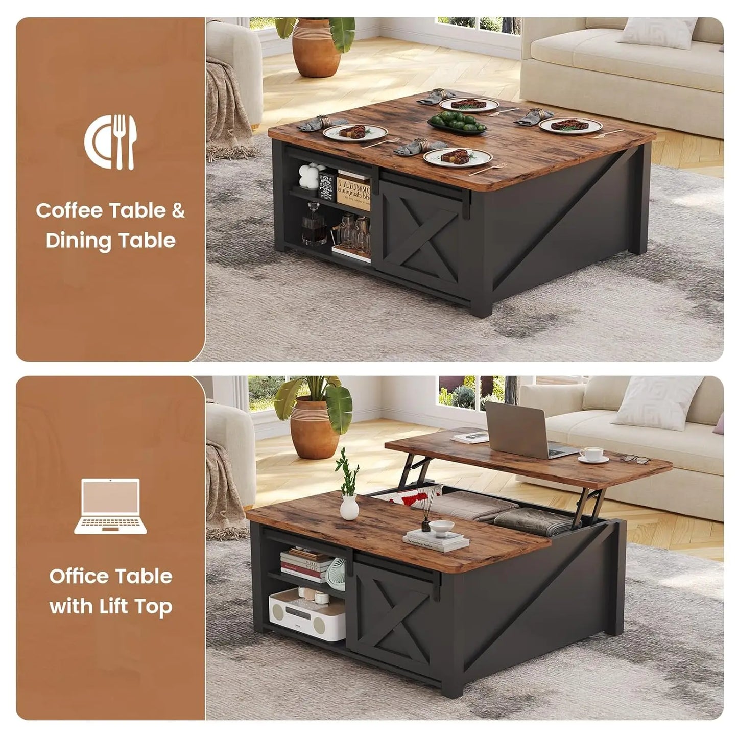 Lift Top Coffee Table With Storage Farmhouse Style