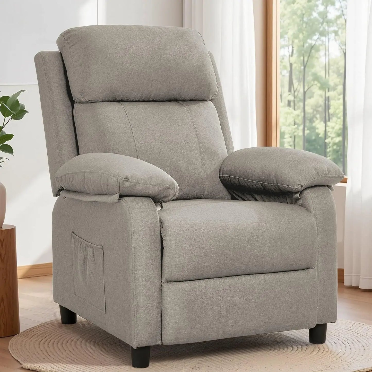 Padded Deep Seat Recliner With Side Pockets Living Room