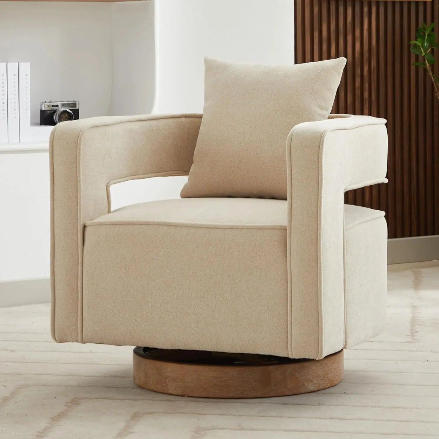 Upholstered Swivel Accent Barrel Chair Set Two Linen Open Back