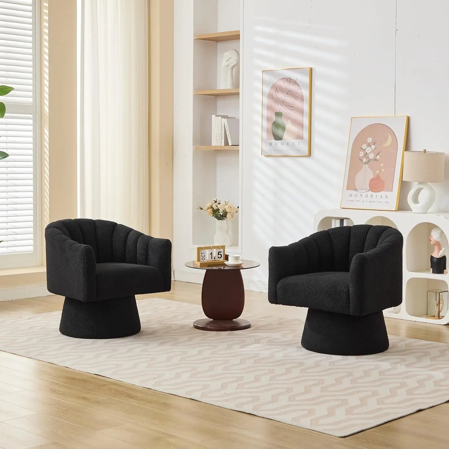 360 Degree Swivel Velvet Upholstered Barrel Chair Set