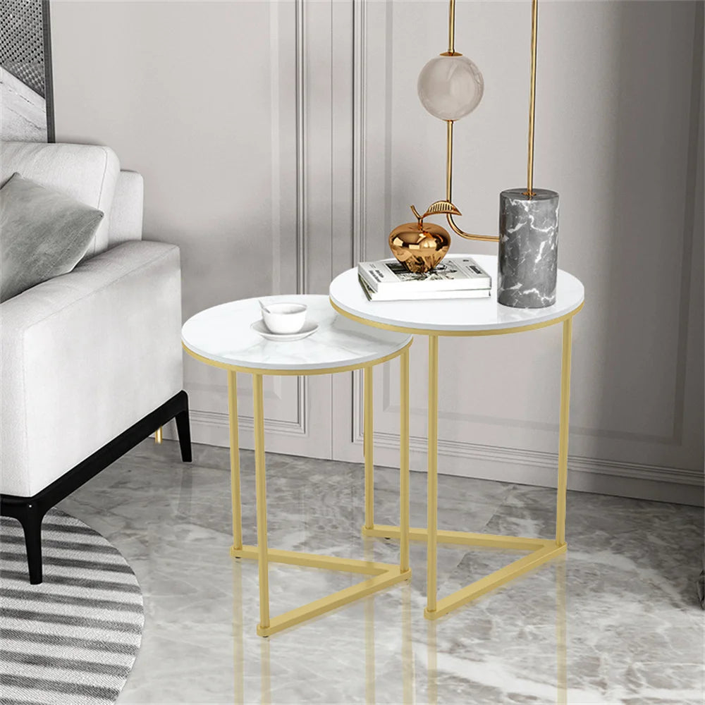 Wisfor Modern Marble Metal Round Nesting End Tables Set 2