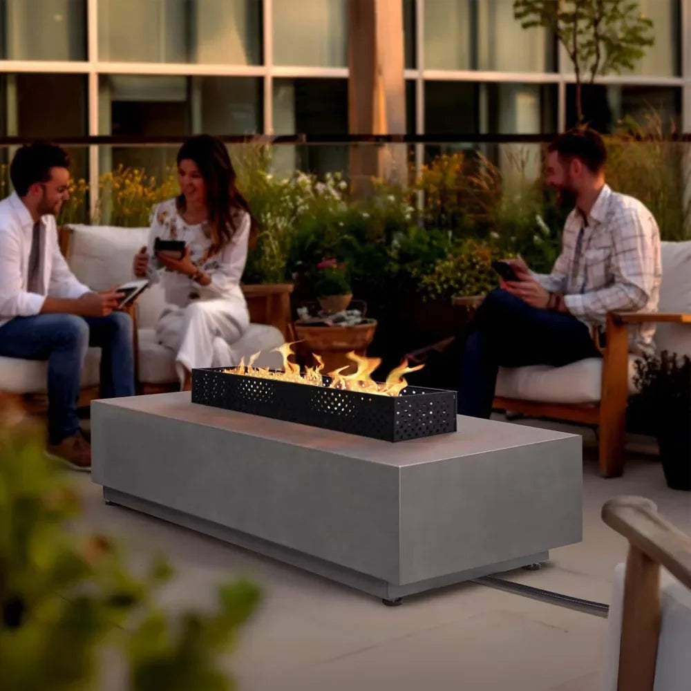 Rectangular Propane Fire Pit Table 50k BTU With Griddle