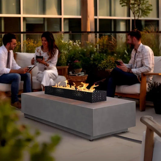 Rectangular Propane Fire Pit Table 50k BTU With Griddle