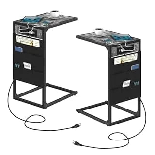 C Shaped End Table With USB Charging And Metal Frame