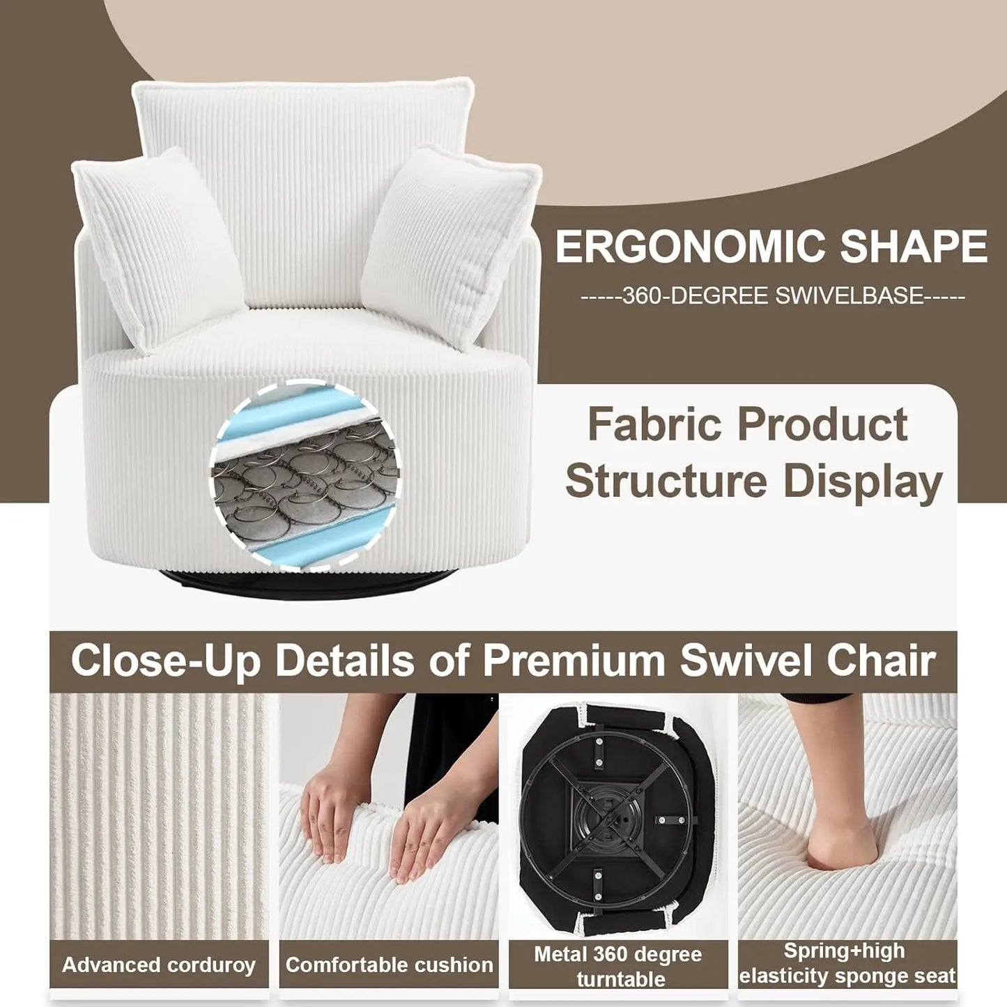 Swivel Accent Upholstered Chair for Living Room and Bedroom