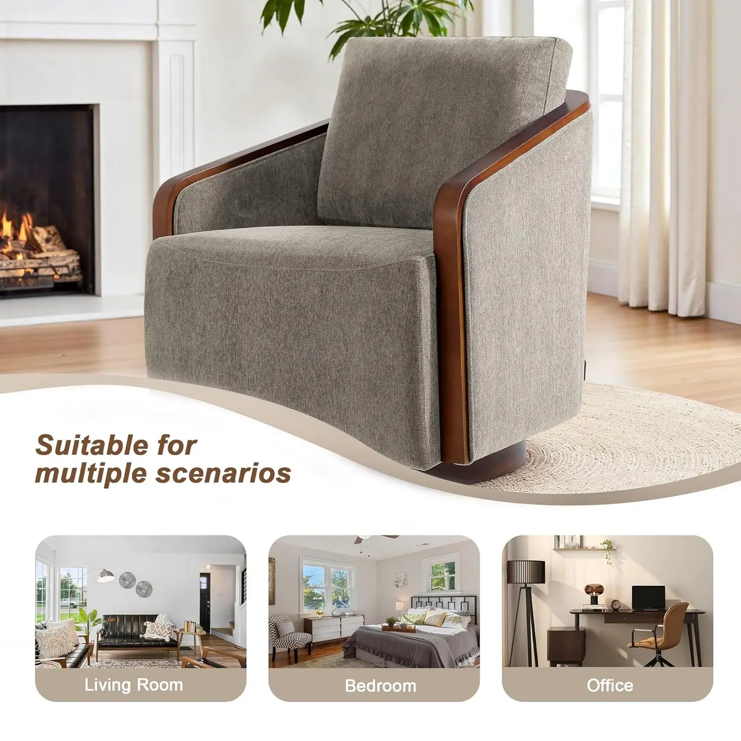 360 Degree Swivel Upholstered Round Barrel Chair Chenille Armchair