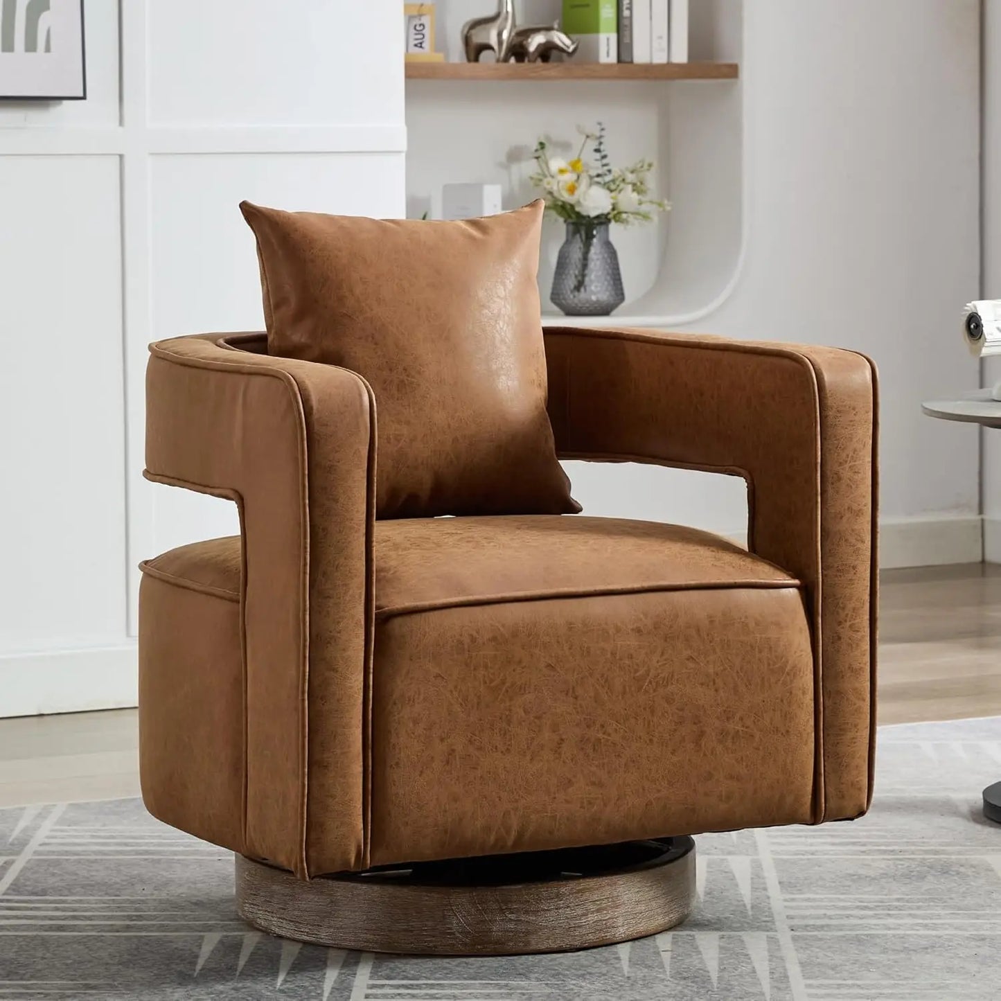 Upholstered Swivel Accent Barrel Chair Set Two Linen Open Back