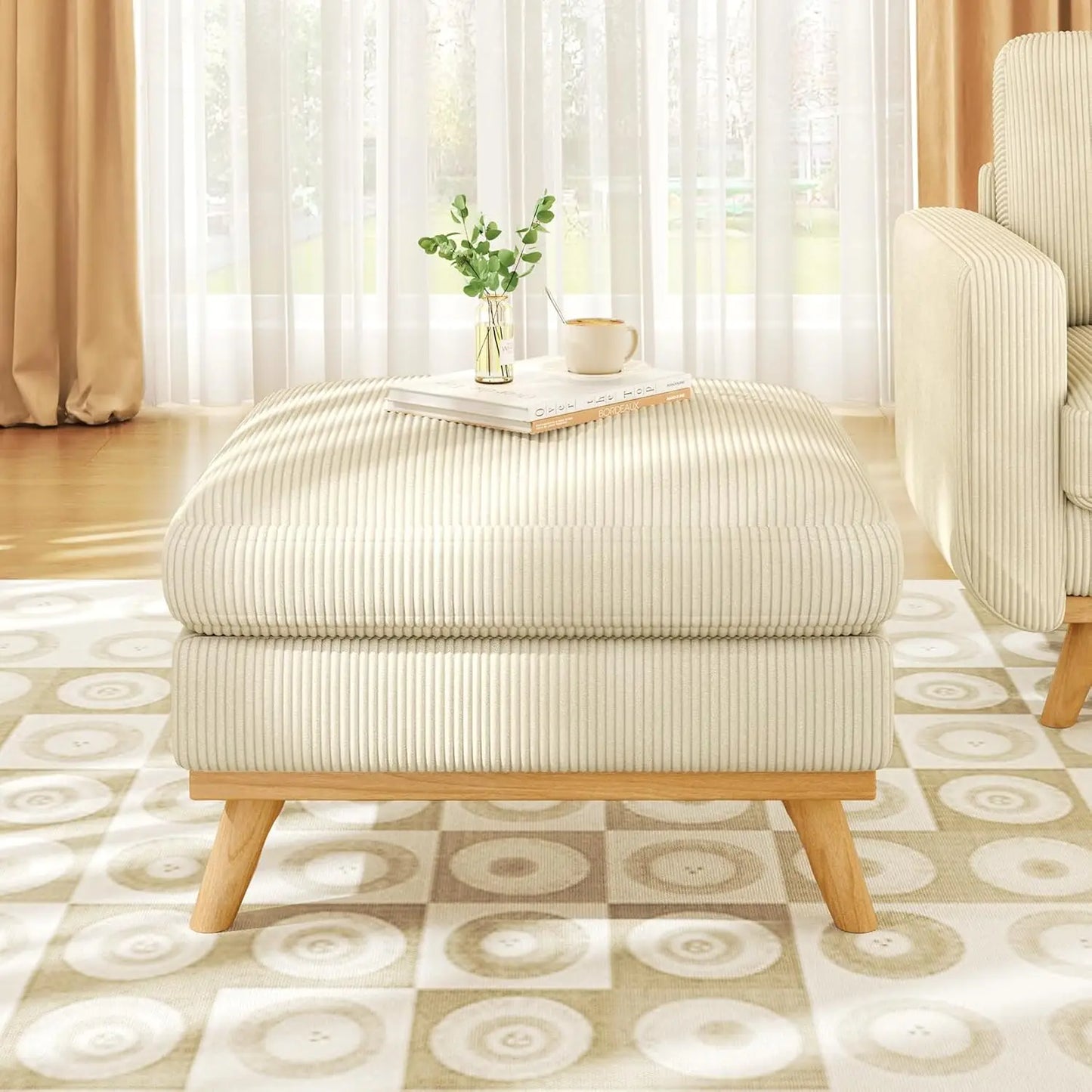 HUANZHUANG Corduroy Loveseat Sofa With Spring Cushion Solid Wood Frame